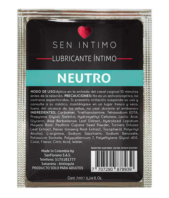 Lubricante Íntimo Neutro x 7 ml by Sen Íntimo