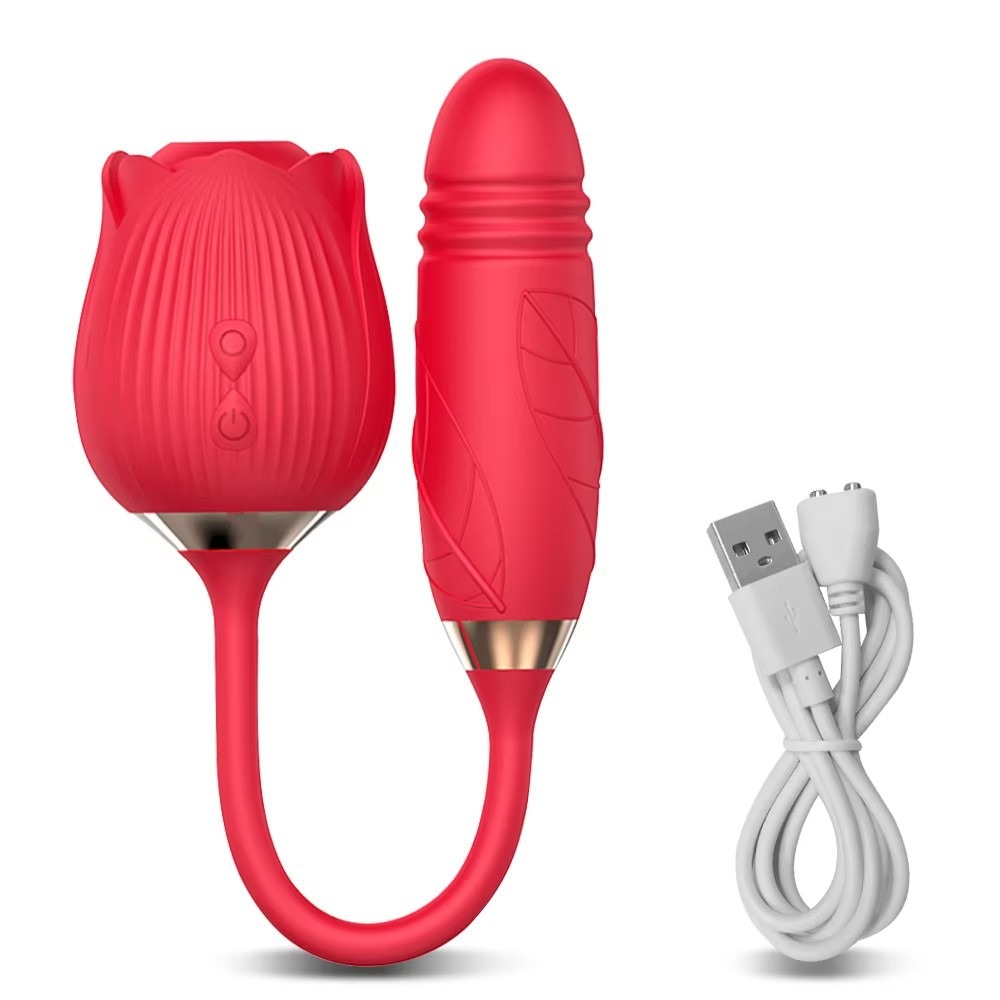 Rosa Succionador 2 en 1 con Dildo Vibrador Telescópico - Imagen 2