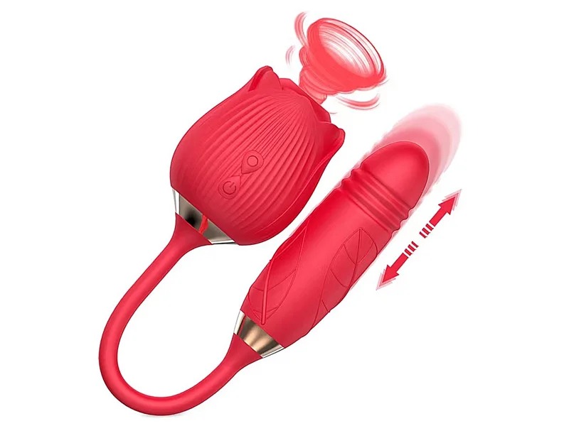 portada Rosa Succionador 2 en 1 con Dildo Vibrador Telescópico